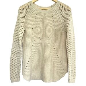 Rebecca Taylor Wool Cashmere Sweater Womens Size M Cream Soft Open Crochet Knit